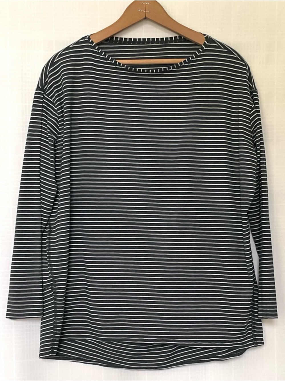 lululemon athletica deep charcoal and White Striped Long Sleeve Top